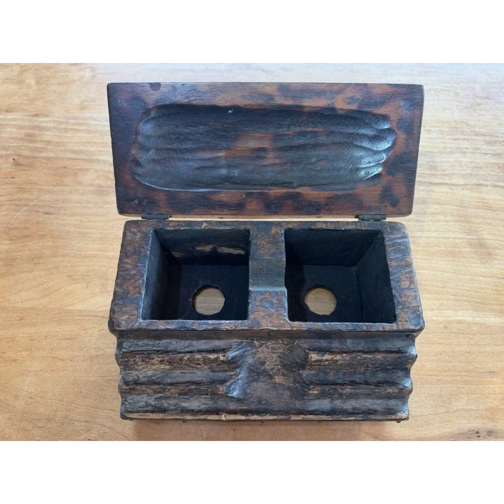 Antique‎ Folk Art Hand Carved Figural Inkwell Stand Late 1800s Wooden